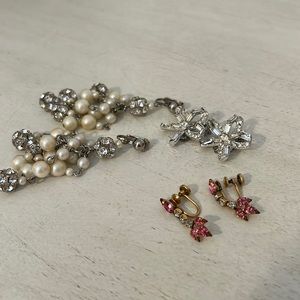 Lot vintage Hillcraft star art gold filled pink crystal screwback earrings plus